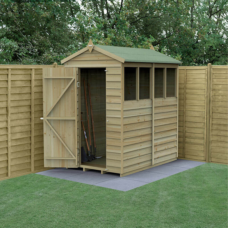 6' x 4' Forest 4Life 25yr Guarantee Overlap Pressure Treated Apex Wooden Shed - 4 Windows (1.88m x 1.34m) by Buy Sheds Direct
