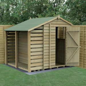 7' x 5' Forest 4Life 25yr Guarantee Overlap Pressure Treated Apex Wooden Shed with Logstore (2.18m x 2.31m) by Buy Sheds Direct