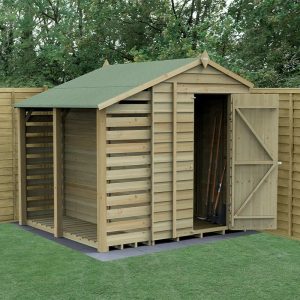 7' x 5' Forest 4Life 25yr Guarantee Overlap Pressure Treated Windowless Apex Wooden Shed with Logstore (2.18m x 2.31m) by Buy Sheds Direct