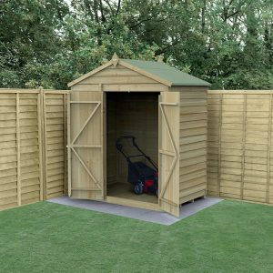 6' x 4' Forest 4Life 25yr Guarantee Overlap Pressure Treated Windowless Double Door Apex Wooden Shed (1.99m x 1.23m) by Buy Sheds Direct