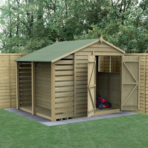 8' x 6' Forest 4Life 25yr Guarantee Overlap Pressure Treated Double Door Apex Wooden Shed with Logstore (2.42m x 2.64m) by Buy Sheds Direct