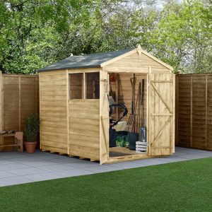 8' x 6' Forest 4Life 25yr Guarantee Overlap Pressure Treated Double Door Apex Wooden Shed (2.42m x 1.99m) by Buy Sheds Direct