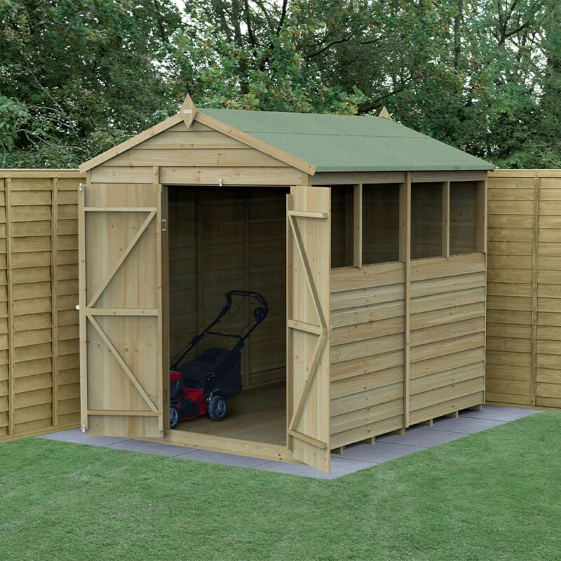 8' x 6' Forest 4Life 25yr Guarantee Overlap Pressure Treated Double Door Apex Wooden Shed - 4 Windows (2.42m x 1.99m) by Buy Sheds Direct