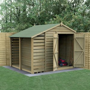 8' x 6' Forest 4Life 25yr Guarantee Overlap Pressure Treated Windowless Double Door Apex Wooden Shed with Logstore (2.42m x 2.64m) by Buy Sheds Direct