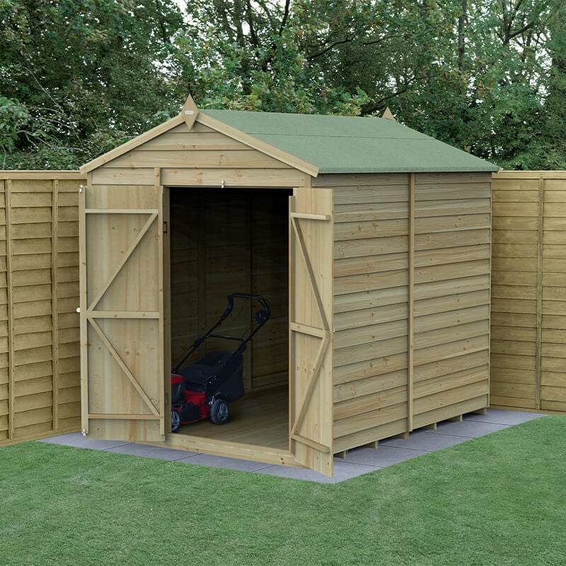 8' x 6' Forest 4Life 25yr Guarantee Overlap Pressure Treated Windowless Double Door Apex Wooden Shed (2.42m x 1.99m) by Buy Sheds Direct