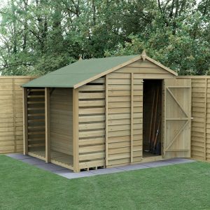 8' x 6' Forest 4Life 25yr Guarantee Overlap Pressure Treated Windowless Apex Wooden Shed with Logstore (2.42m x 2.64m) by Buy Sheds Direct
