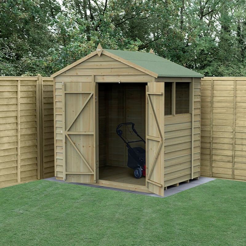 7' x 5' Forest 4Life 25yr Guarantee Overlap Pressure Treated Double Door Apex Wooden Shed (2.28m x 1.53m) by Buy Sheds Direct