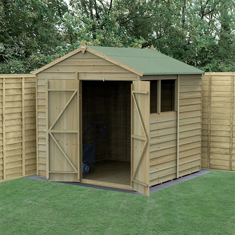 7' x 7' Forest 4Life 25yr Guarantee Overlap Pressure Treated Double Door Apex Wooden Shed (2.28m x 2.12m) by Buy Sheds Direct