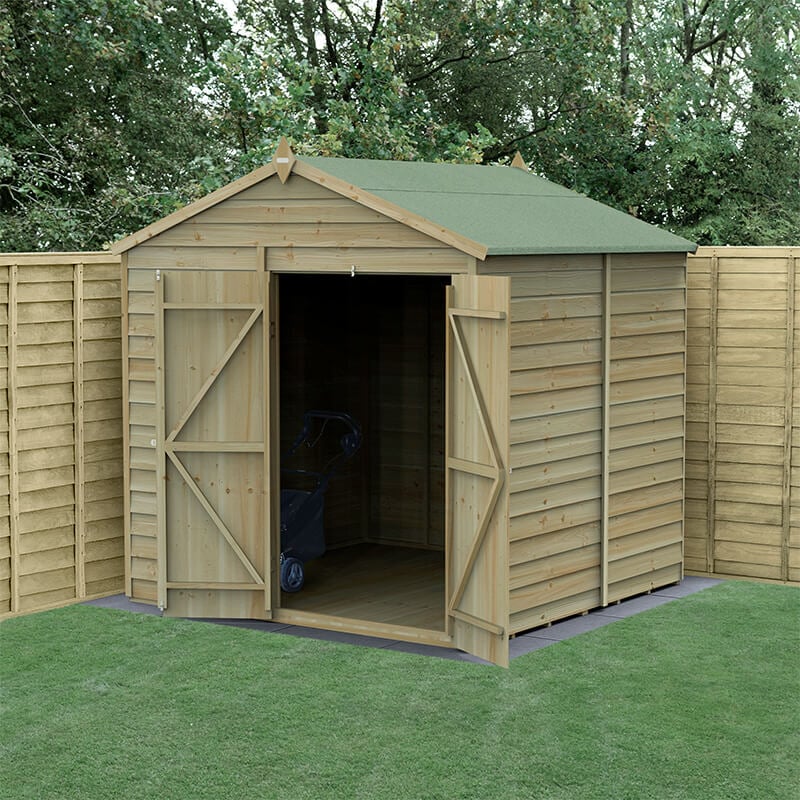7' x 7' Forest 4Life 25yr Guarantee Overlap Pressure Treated Windowless Double Door Apex Wooden Shed (2.28m x 2.12m) by Buy Sheds Direct