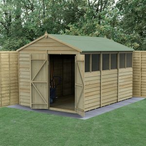 12' x 8' Forest 4Life 25yr Guarantee Overlap Pressure Treated Double Door Apex Wooden Shed (3.6m x 2.61m) by Buy Sheds Direct