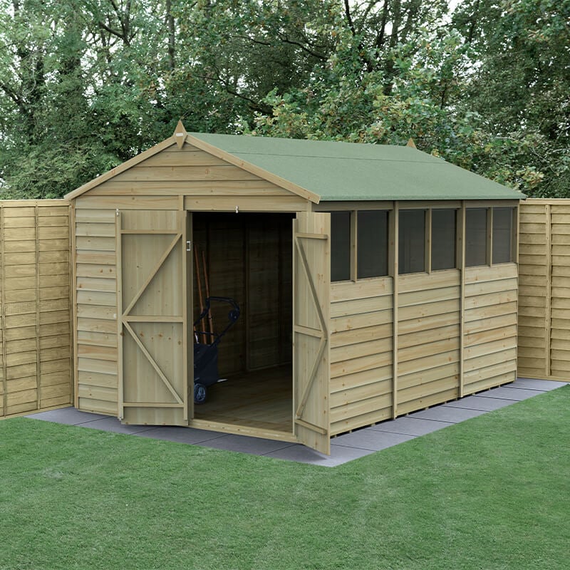 12' x 8' Forest 4Life 25yr Guarantee Overlap Pressure Treated Double Door Apex Wooden Shed (3.6m x 2.61m) by Buy Sheds Direct