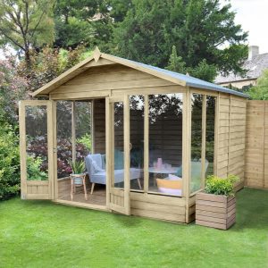 10x8 Apex Summerhouse (3.01m x 2.61m) with Double Doors - Forest 4Life 25yr Guarantee by Buy Sheds Direct