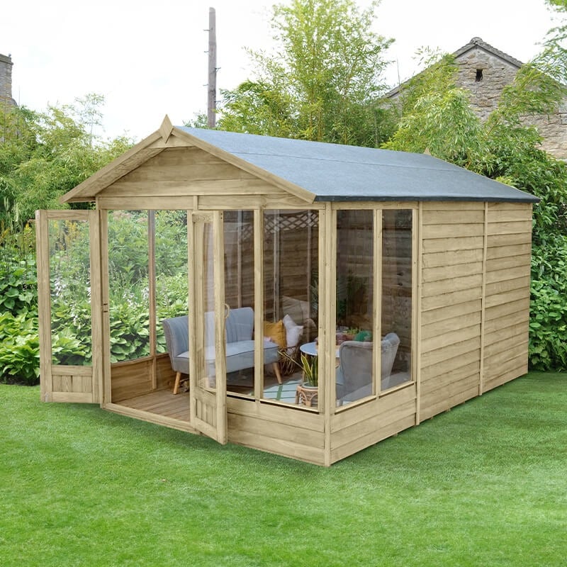 12' x 8' Forest 4Life 25yr Guarantee Double Door Apex Summer House (3.6m x 2.61m) by Buy Sheds Direct