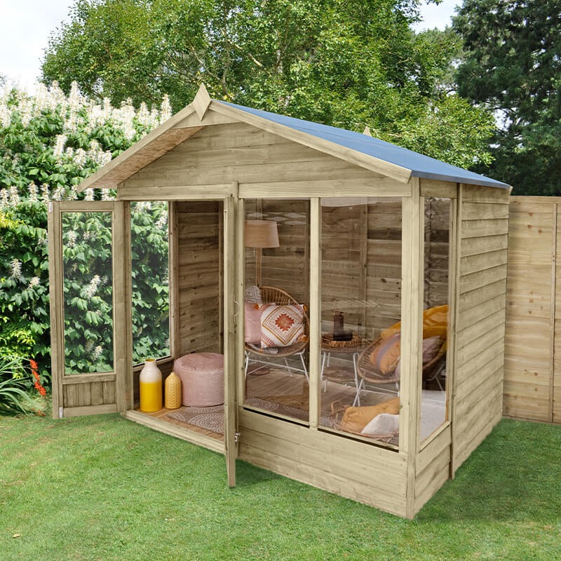 8' x 6' Forest 4Life 25yr Guarantee Double Door Apex Summer House - 4 Windows (2.61m x 1.82m) by Buy Sheds Direct