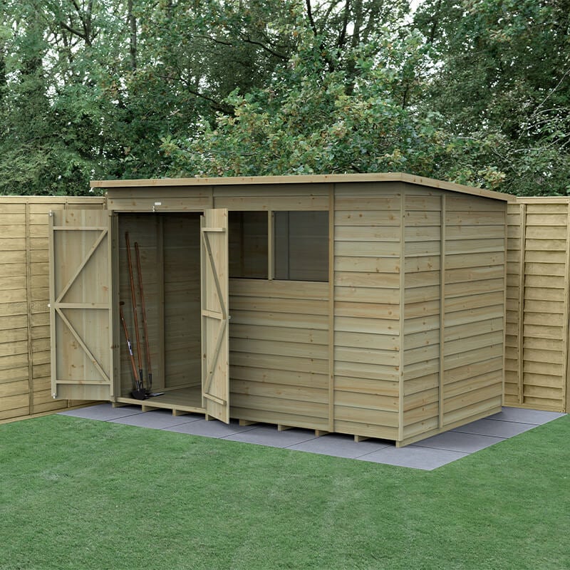 10' x 6' Forest 4Life 25yr Guarantee Overlap Pressure Treated Double Door Pent Wooden Shed (3.11m x 2.04m) by Buy Sheds Direct