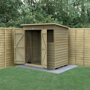 6' x 4' Forest 4Life 25yr Guarantee Overlap Pressure Treated Double Door Pent Wooden Shed (1.98m x 1.39m) by Buy Sheds Direct