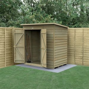 6' x 4' Forest 4Life 25yr Guarantee Overlap Pressure Treated Windowless Double Door Pent Wooden Shed (1.98m x 1.39m) by Buy Sheds Direct