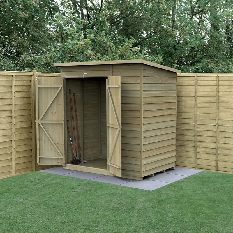 6' x 4' Forest 4Life 25yr Guarantee Overlap Pressure Treated Windowless Double Door Pent Wooden Shed (1.98m x 1.39m) by Buy Sheds Direct