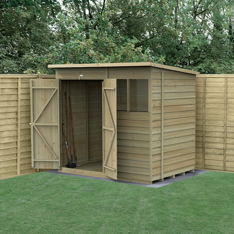 7' x 5' Forest 4Life 25yr Guarantee Overlap Pressure Treated Double Door Pent Wooden Shed (2.26m x 1.69m) by Buy Sheds Direct
