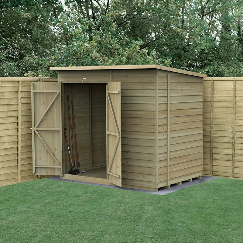 7' x 5' Forest 4Life 25yr Guarantee Overlap Pressure Treated Windowless Double Door Pent Wooden Shed (2.26m x 1.69m) by Buy Sheds Direct