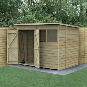 8' x 6' Forest 4Life 25yr Guarantee Overlap Pressure Treated Double Door Pent Wooden Shed (2.51m x 2.04m) by Buy Sheds Direct