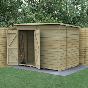 8' x 6' Forest 4Life 25yr Guarantee Overlap Pressure Treated Windowless Double Door Pent Wooden Shed (2.51m x 2.04m) by Buy Sheds Direct