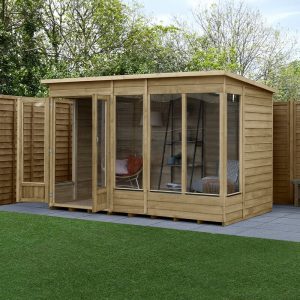 10' x 6' Forest 4Life 25yr Guarantee Double Door Pent Summer House (3.11m x 2.05m) by Buy Sheds Direct