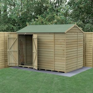 10' x 6' Forest 4Life 25yr Guarantee Overlap Pressure Treated Windowless Double Door Reverse Apex Wooden Shed (3.01m x 1.99m) by Buy Sheds Direct
