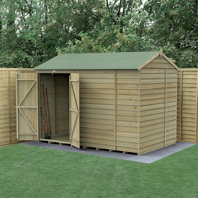 10' x 6' Forest 4Life 25yr Guarantee Overlap Pressure Treated Windowless Double Door Reverse Apex Wooden Shed (3.01m x 1.99m) by Buy Sheds Direct
