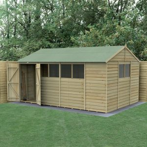 15' x 10' Forest 4Life 25yr Guarantee Overlap Pressure Treated Double Door Apex Wooden Shed - 6 Windows (4.48m x 3.21m) by Buy Sheds Direct