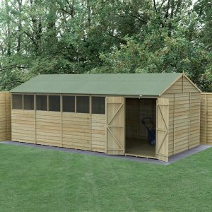 20' x 10' Forest 4Life 25yr Guarantee Overlap Pressure Treated Double Door Reverse Apex Wooden Shed - 8 Windows (5.96m x 3.21m) by Buy Sheds Direct