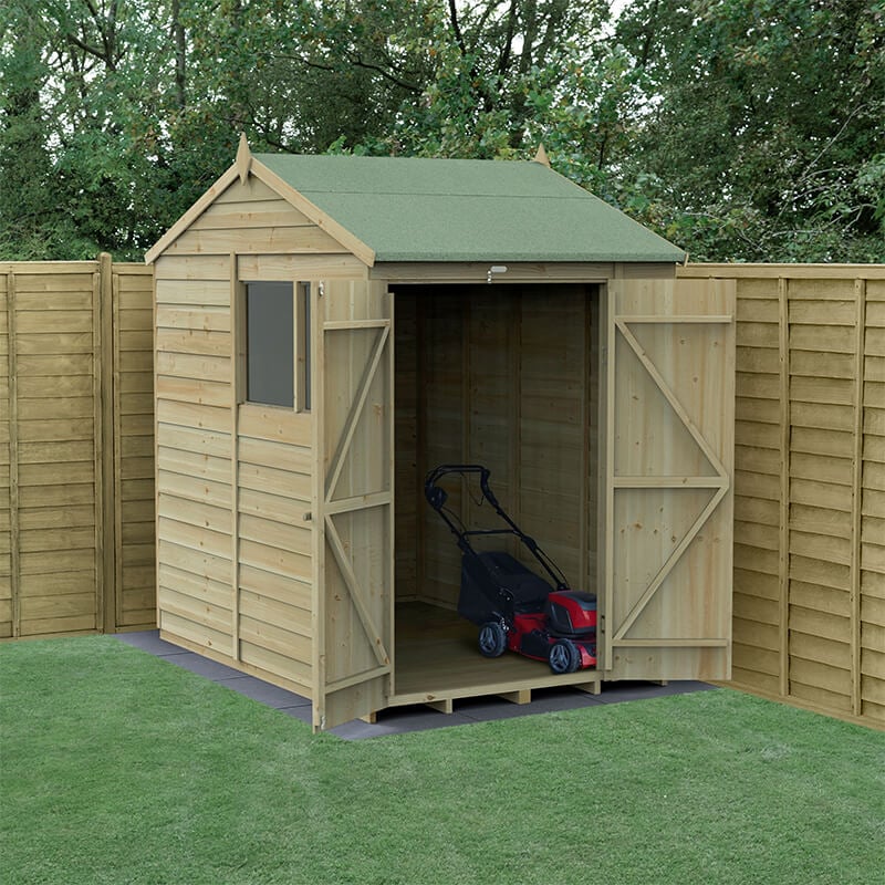 7' x 5' Forest 4Life 25yr Guarantee Overlap Pressure Treated Double Door Reverse Apex Wooden Shed (2.28m x 1.53m) by Buy Sheds Direct