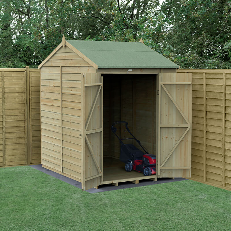 7' x 5' Forest 4Life 25yr Guarantee Overlap Pressure Treated Windowless Double Door Reverse Apex Wooden Shed (2.28m x 1.53m) by Buy Sheds Direct