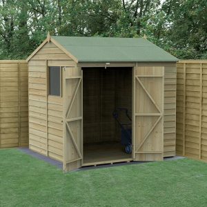 7' x 7' Forest 4Life 25yr Guarantee Overlap Pressure Treated Double Door Reverse Apex Wooden Shed (2.28m x 2.12m) by Buy Sheds Direct