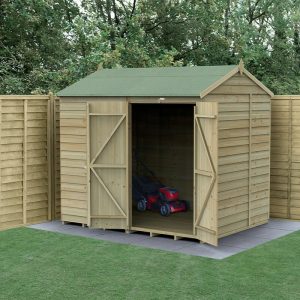 8' x 6' Forest 4Life 25yr Guarantee Overlap Pressure Treated Windowless Double Door Reverse Apex Wooden Shed (2.42m x 1.99m) by Buy Sheds Direct