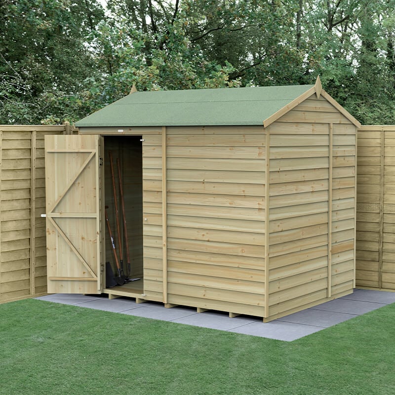 8' x 6' Forest 4Life 25yr Guarantee Overlap Pressure Treated Windowless Reverse Apex Wooden Shed (2.42m x 1.99m) by Buy Sheds Direct