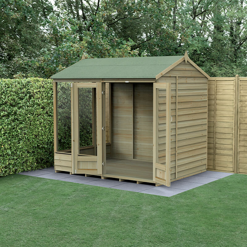 8' x 6' Forest 4Life 25yr Guarantee Double Door Reverse Apex Summer House (2.42m x 1.99m) by Buy Sheds Direct