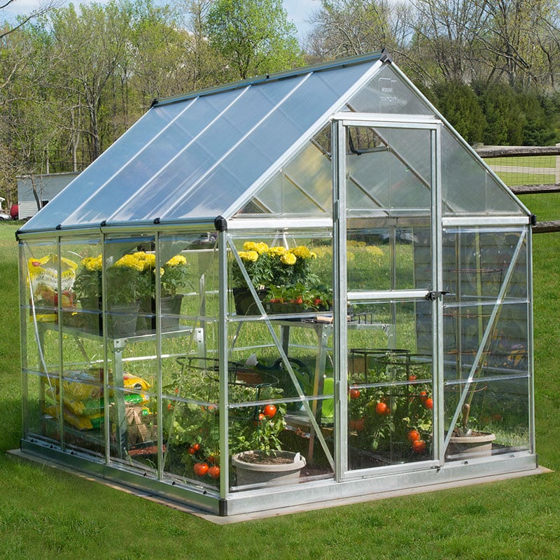 6' x 8' Palram Canopia Hybrid Walk In Silver Polycarbonate Greenhouse (1.85m x 2.47m) by Buy Sheds Direct