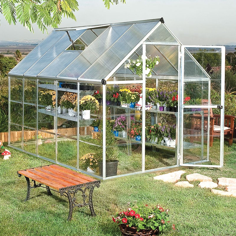 6' x 10' Palram Canopia Hybrid Walk In Silver Polycarbonate Greenhouse (1.85m x 3.06m) by Buy Sheds Direct