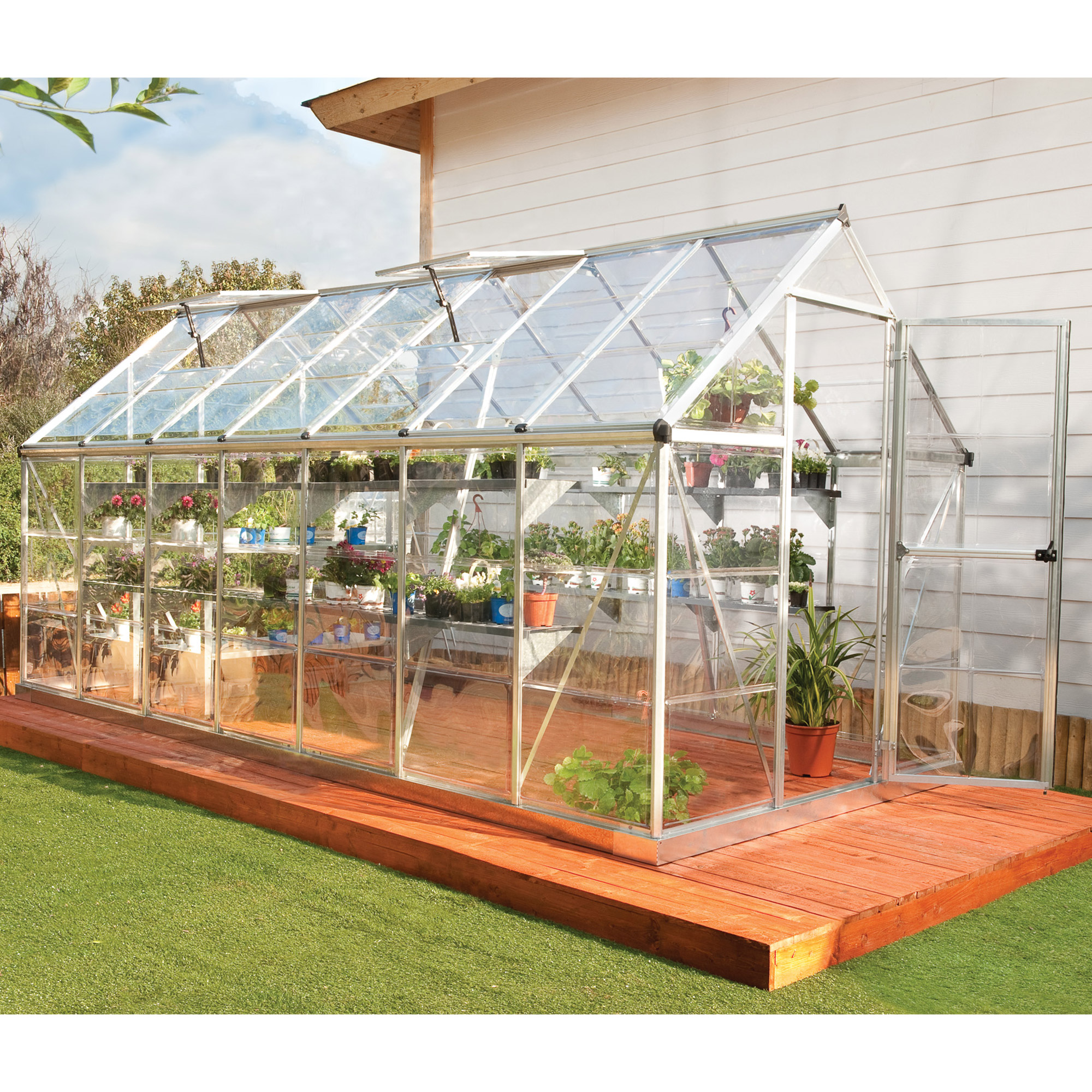 6â x 14â Palram Canopia Harmony Large Silver Polycarbonate Greenhouse (1.85m x 4.26m) by Buy Sheds Direct