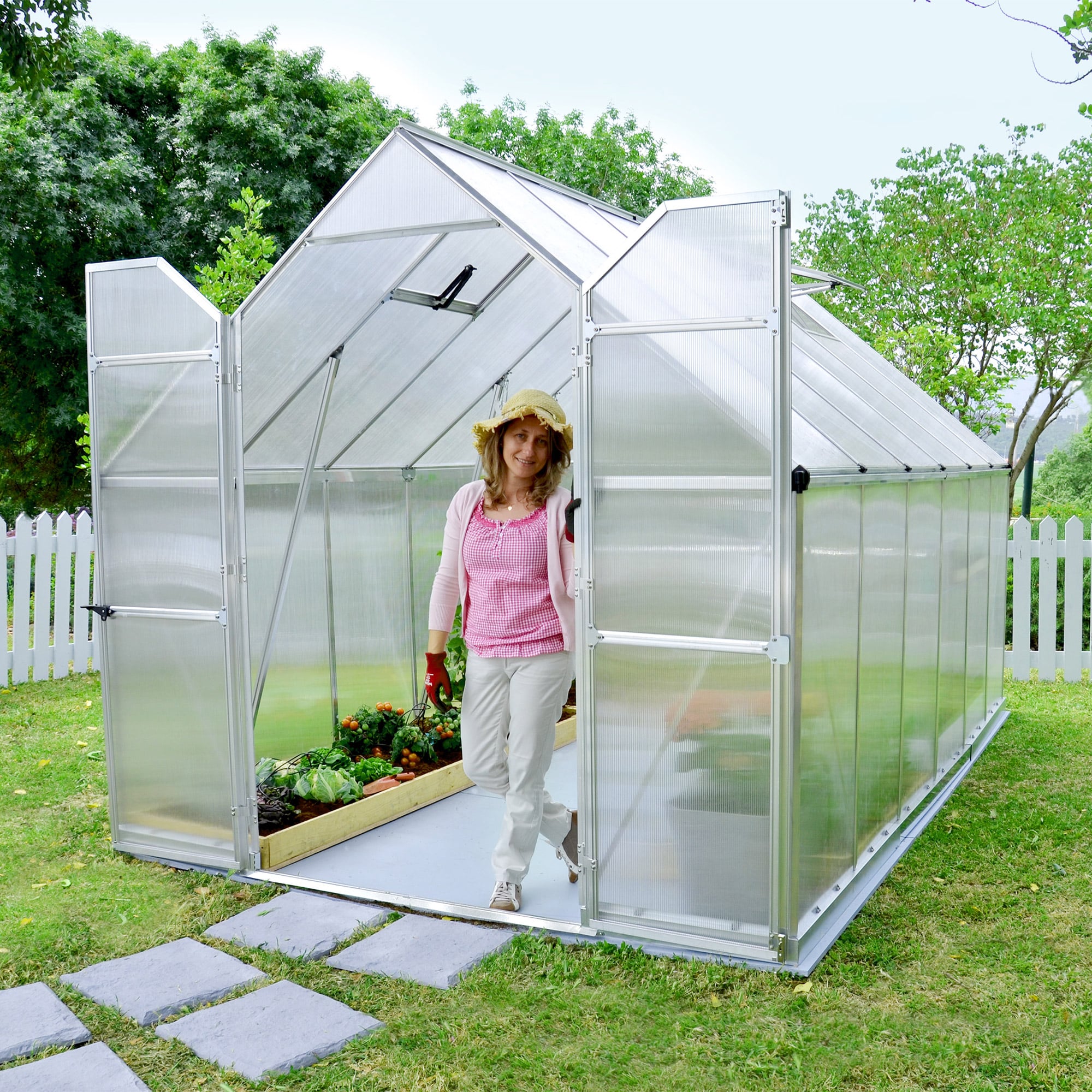 8'x12' Palram Canopia Essence Large Walk In Aluminium Framed Greenhouse (2.4x3.6m) by Buy Sheds Direct