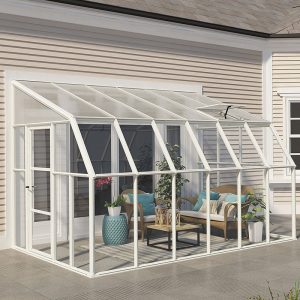 8'x12' Palram Canopia Rion White Sun Room Walk In Wall Greenhouse (2.4x3.6m) by Buy Sheds Direct
