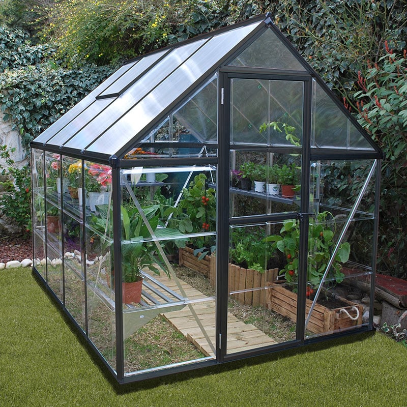 6' x 8' Palram Canopia Hybrid Walk In Grey Polycarbonate Greenhouse (1.85m x 2.47m) by Buy Sheds Direct
