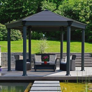 12' x 14' Palram Canopia Roma Hexagonal Garden Gazebo - Grey (3.59m x 4.15m) by Buy Sheds Direct