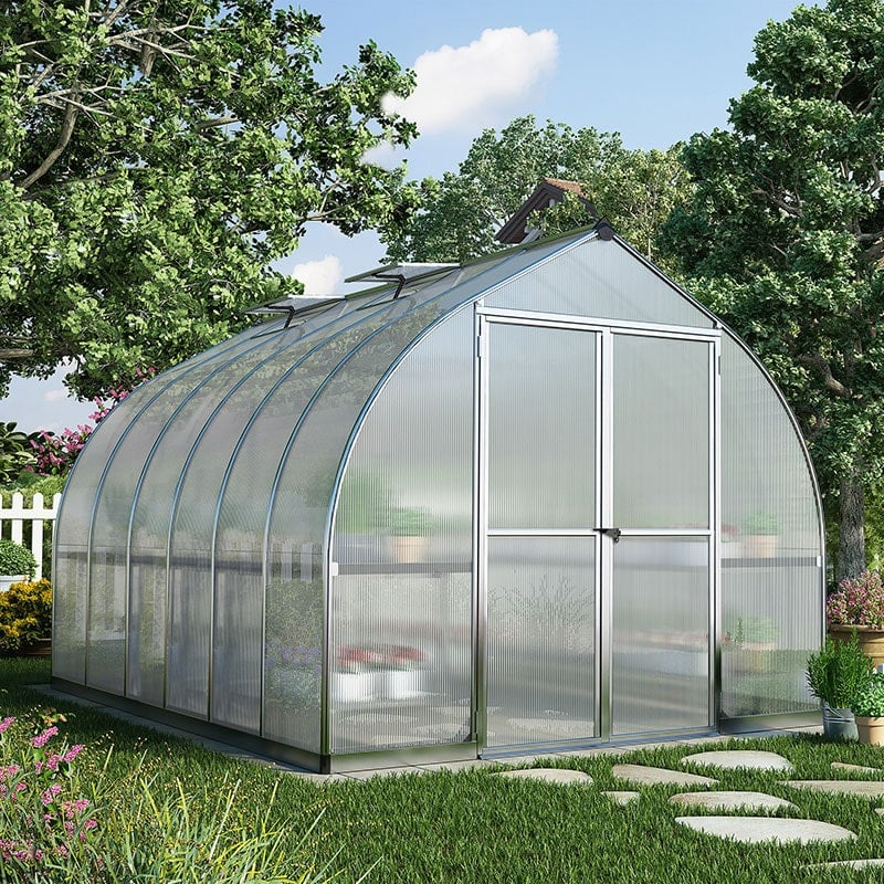 8'x12' Palram Canopia Bella Large Walk In Silver Aluminium Framed Greenhouse (2.4x3.6m) by Buy Sheds Direct