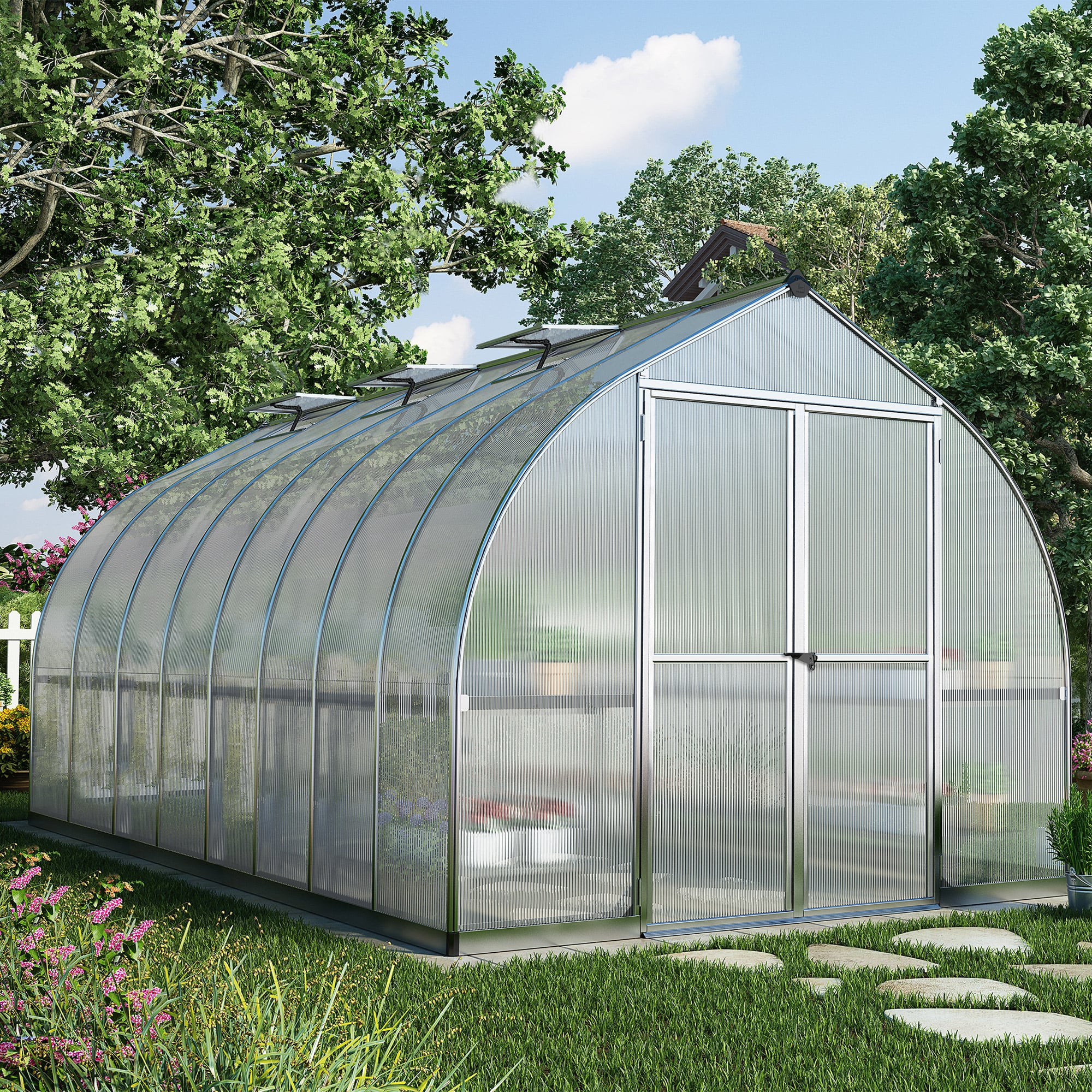 8'x16' Palram Canopia Bella Large Walk In Silver Aluminium Framed Greenhouse (2.4x4.8m) by Buy Sheds Direct