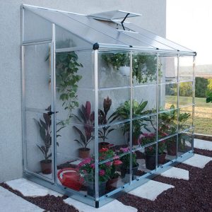 8â x 4â Palram Canopia Hybrid Lean To Silver Polycarbonate Greenhouse (2.44m x 1.25m) by Buy Sheds Direct