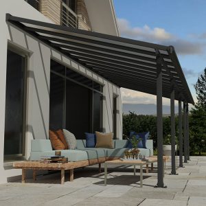 10' x 28' Palram Canopia Olympia Grey Patio Cover with Clear Panels (2.95m x 8.60m) by Buy Sheds Direct