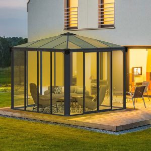10x10 Palram Canopia Ledro 3000 Enclosed Grey Gazebo by Buy Sheds Direct