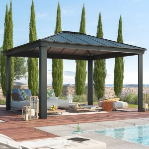 14' x 12' Palram Canopia Dallas 4300 Grey Garden Gazebo (4.26m x 3.64m) by Buy Sheds Direct